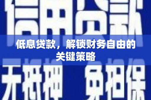秀水低息贷款，解锁财务自由的关键策略